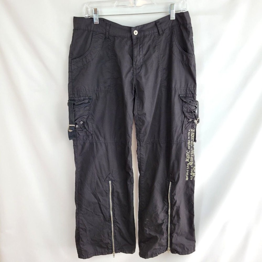 Fox Co. Style Project Black Cargo Pants 42 (35" x 30") Pockets Zippers Goth Emo